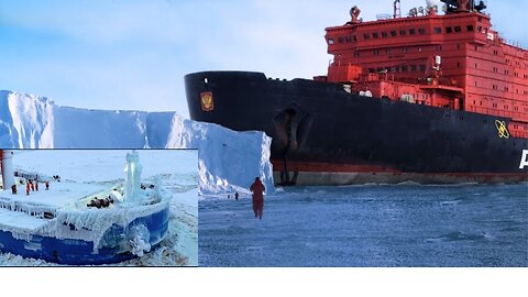 Large Frozen Icebreaker Ships Crash Ice! Powerful Winter Cyclone!