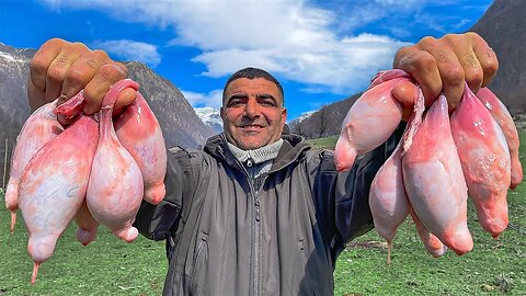 Tender LAMB TESTICLES Kebab on a Сampfire - Faraway Village Family