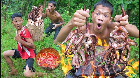 Jungle Boy - Cooking Squid On Arock | Cooking video