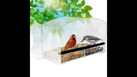 Window Bird Feeder with Removable Seed Tray and Super Strong Sticker Hooks, Large Bird Feeder f...