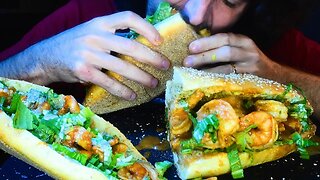 GIANT SPICY SHRIMP SANDWICH *ASMR No Talking* + Korean Sauce | Nomnomsammieboy