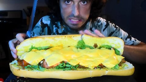 GIANT Cheese Burger Sub Sandwich! *ASMR* | Nomnomsammieboy