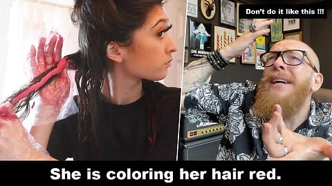 She is trying to dye her hair red. -Hairdresser reacts to a hair fail