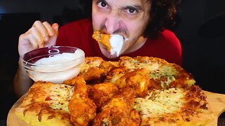 ASMR CREAMY WAP MUKBANG ! BUFFALO WINGS AND CROISSANT PIZZA + RANCH | nomnomsammieboy