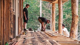 OFF GRID TIMBER FRAME CABIN | INSTALLING THE FRONT PORCH DECKING
