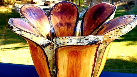 "The Tulip" White birch wood and resin vase, turned on the lathe. Making a flower out of wood.