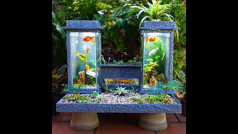 New design ideas - Make an aquarium as twin towers from cement and floor tiles