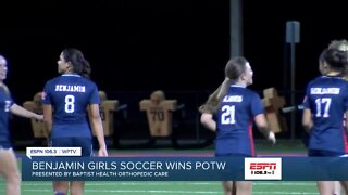 Benjamin girls soccer wins Baptist Sports Performance of the Week