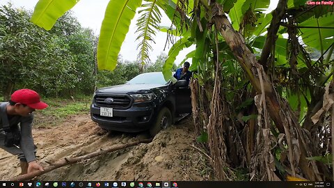 camping in the forest where the road is muddy