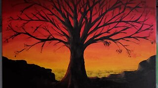 Sunset Tree. Acrylic painting of a tree at sunset. Supporting O.U.R. at ArtForOUR.org