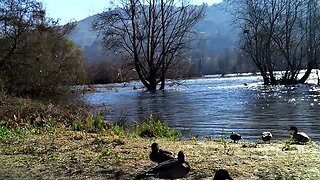 Beautiful Miño River as it passes through the Muiño da Veiga hot springs in Ourense, Galicia