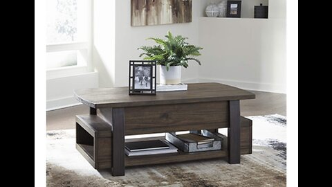 Signature Design by Ashley Bolanburg Farmhouse Lift Top Coffee Table with Floor Shelf, Weathere...