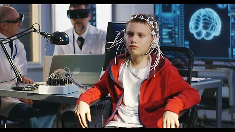 rack focus shot between vr headset wearing doctors and a boy wearing eeg electrodes SBV 335414015 HD