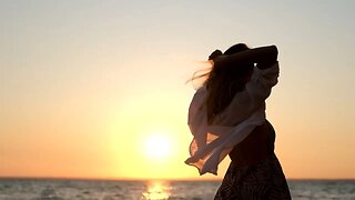 free girl with long hair in a white shirt dances in the sunset healthy woman dancin SBV 338551140 HD