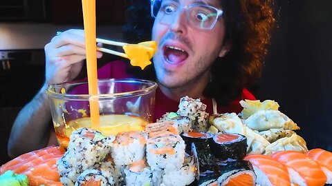 CHEESE SAUCE SUSHI DUMPLING FEAST !!! * ASMR NO TALKING * | NOMNOMSAMMIEBOY