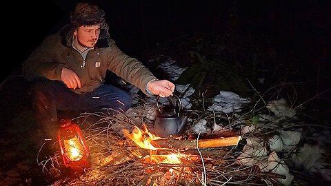 Primitive Campfire Cooking!!! Alone in the Winter Forest.