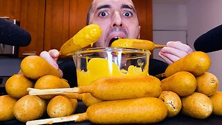 ASMR CHEESY CORN DOGS Mukbang *NO TALKING Eating Sounds | Nomnomsammieboy