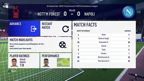 Nottingham Forest S:6 2023-2024 UEFA Champions League Group Play Match 2 VS Napoli (1-0-0)