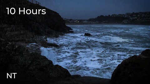 Stormy Ocean Waves Crashing on Rocks off Atlantic Coast | Winter Sea Sounds for Sleep & Relaxation