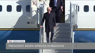 President Biden arrives in Madison, Wisconsin to promote jobs