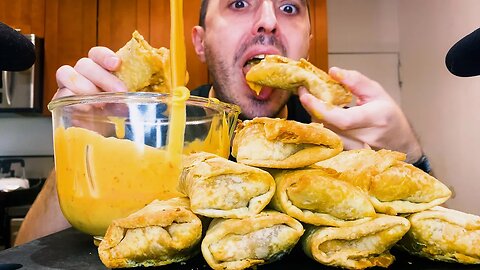 SPICY CHEESE SAUCE FRIED CHIMICHANGA BURRITOS * ASMR MUKBANG NO TALKING *