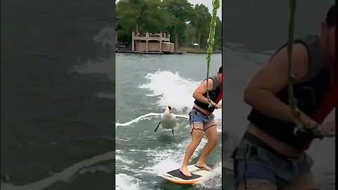 Swan knocks over surfer