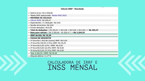 Ferramenta para CALCULAR INSS e IRRF MENSAL do salário