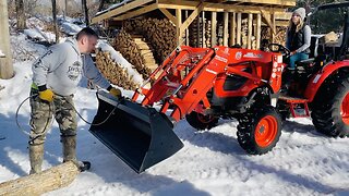 Pulling Firewood Logs with the Kioti CK2610 Tractor