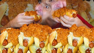 SPAGHETTI SAUCE CHEESE HOT DOGS FEAST * MESSY NO TALKING ASMR * | NOMNOMSAMMIEBOY