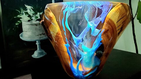 "Frost & Flame" Resin experiment, wood turning lathe project. Fight child trafficking, ArtForOUR.org