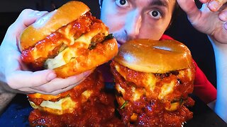 CHEESY MESSY DOUBLE MEATBALL BURGER DRIPPING IN SAUCE ! * MUKBANG * | NOMNOMSAMMIEBOY