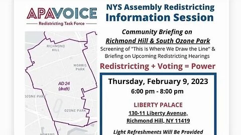 The Our Community Richmond Hill and South Ozone Park Info Session liberty Banquet Hall Queens 2/9/23