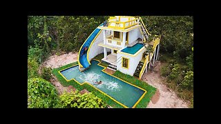 Build The Most Creatively 2-Story Villa House And Modern Water Slide To Swimming Pool In Deep Jungle