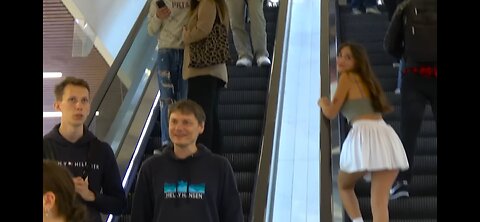 A very naughty girl on the escalator prank _Touching Hands On Escalator.
