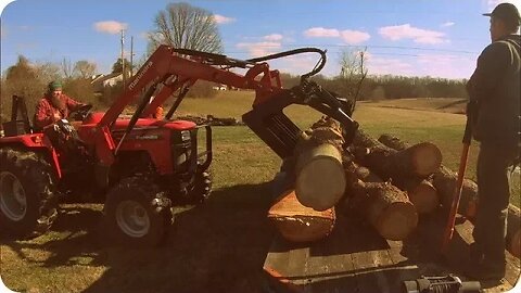 Farm Work: Saw-Milling Pine And Grapple Work With The Tractor