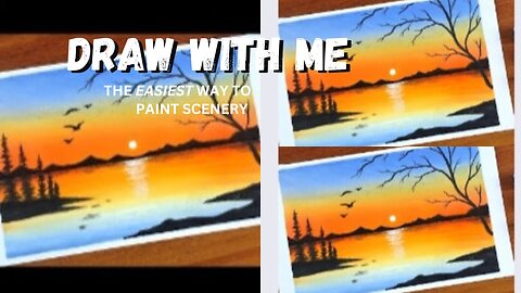 Simple Oil pastel Sunset Landscape Painting for beginners | Oil Pastel Drawing