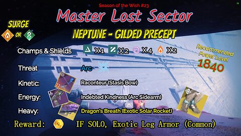 Destiny 2 Master Lost Sector: Neptune - Gilded Precept on my Arc Titan 5-7-24
