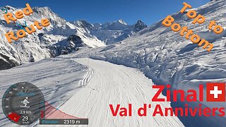 [4K] Skiing Zinal, Red Route Top to Bottom, Val d'Anniviers Valais Switzerland, GoPro HERO9