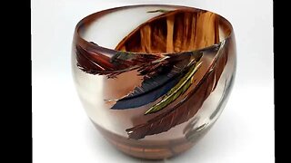 "Phoenix Flyby" wood and resin vase with Macaw feathers. Wood and Resin Lathe Turning Project.