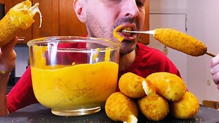 ASMR Cheese STUFFED + DIPPED Corn Dogs 먹방 #shorts