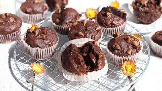 Triple Chocolate Banana Muffins with Nutella Filling.