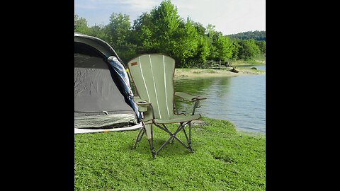 PORTAL Large Folding Camping Sofa Padded Outdoor Club Chair with Cup Holder, Green