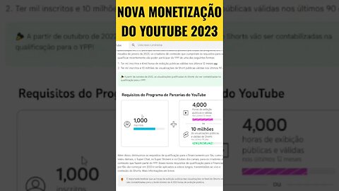 NOVA MONETIZAÇÃO DO YOUTUBE SHORTS | Como Monetizar o Canal do YouTube em 2023