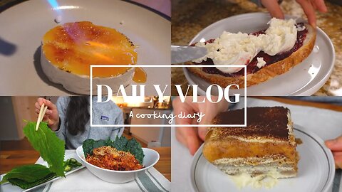 SUB-VLOG | Korean pork bulgogi, cream cheese tiramisu, bruleed brie, living alone diaries | ASMR