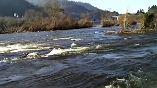 Spectacular Miño River as it passes through the Muiño da Veiga hot springs in Ourense, Galicia