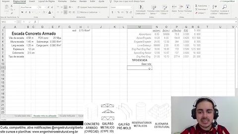 Planilha Dimensionamento escada base reta ou plissada Eng Estrutural