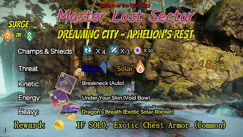 Destiny 2 Master Lost Sector: Dreaming City - Aphelion's Rest on my Solar Warlock 6-2-24