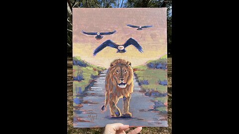 Lion Walking With Eagles Painting -Prophetic Art, Acrylic Artwork, Christian Art, Lion of Judah Art