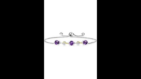 Gem Stone King 925 Sterling Silver Purple Amethyst and White Diamond Greek Vine Tennis Bracelet...