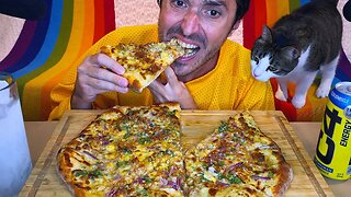 ASMR EATING Spicy Sausage Pizza with QUESO ! * mukbang no talking sounds *